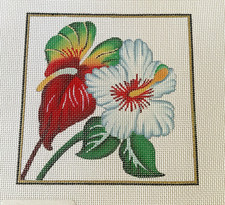Needlepoint Canvas Hand Stitch Painted Unbranded Hibiscus Flowers 18Ct HPF67