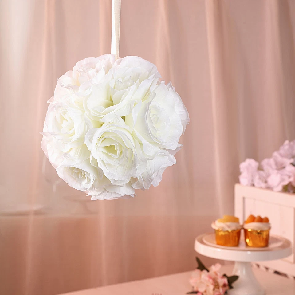 2 CREAM 7" Silk Roses Flowers Kissing Balls Wedding Party Events Centerpieces - Image 3 of 4