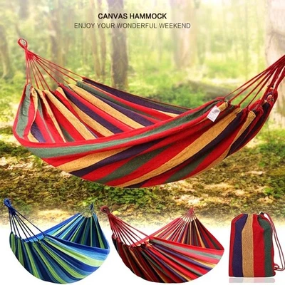 2 Personen Doppel Hängematte Canvas Baumwolle mit Baumgurten Terrasse Garten Outdoor - Bild 1 von 4
