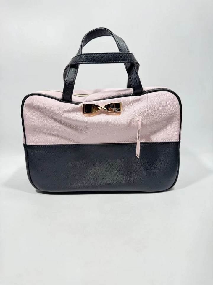 Bolso de Cosméticos de Viaje Victoria’s Secret Rosa y Negro con Lazo Dorado – Nuevo con Etiquetas Foto 2 de 4