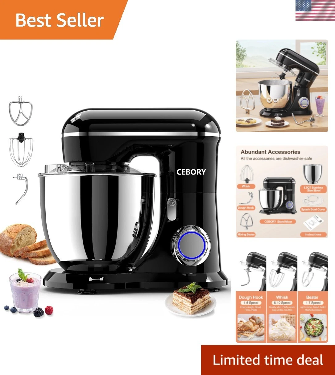 3-IN-1 Electric Stand Mixer, 6.5QT Bowl 660W 10-Speed Kitchen Mixer, Househol...
Opens in a new wind