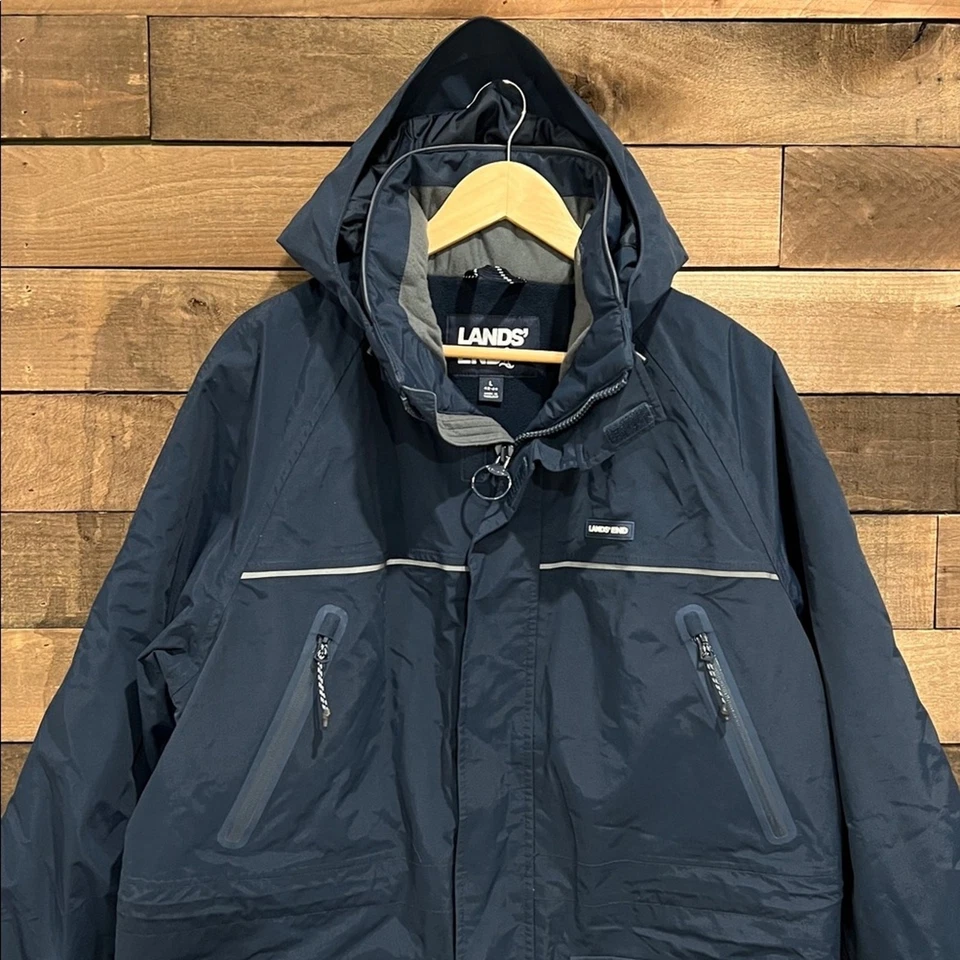 Lands' End Men's Waterproof Squall Parka Jacket Coat in Navy Blue - Image 2 of 4