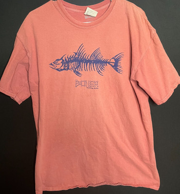 Boner Fish Skeleton Men's Large Shirt Skeleton Fish Orange Graphic print crew