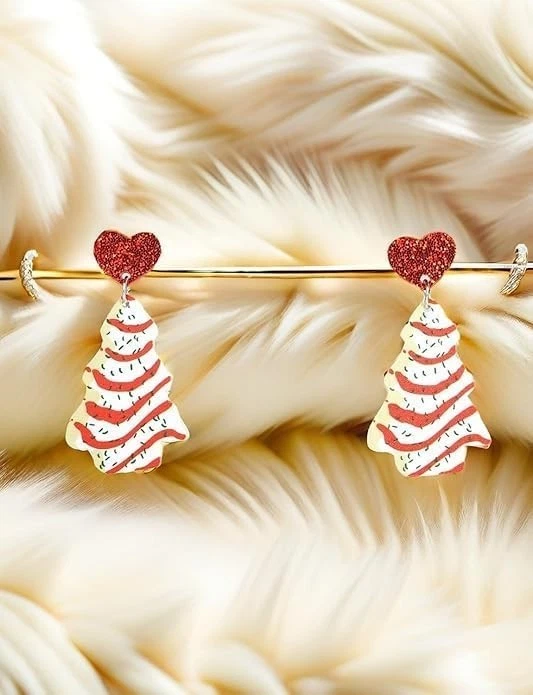 Pendientes de árbol de Navidad para mujer, joyería navideña, rojo blanco verde colgante Foto 2 de 4