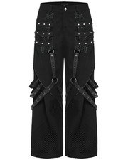 Punk Rave Mens Gothic Punk Grunge Wide Leg Mesh Panelled Strapping Pants Black