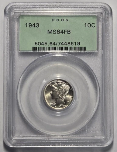 1943 MERCURY DIME (10C) PCGS MS 64 FB Certified Coin