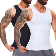 Mens Slimming Compression Vest Body Shaper Workout Shirt Moobs Chest Tank Top 