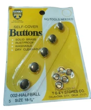 TG & Y 5 Self-Cover Buttons Solid Brass Rustproof Silver Size:  7/16 (1/2") USA