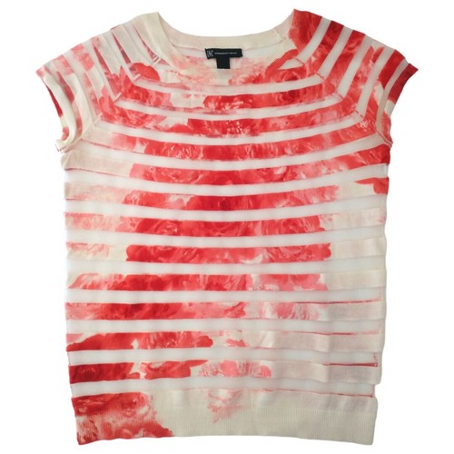 Y2K Sheer Top S Red White Striped Sheer Tie Dye Lightweight Pullover Grunge