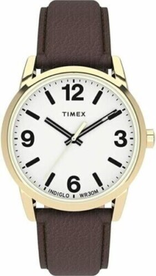 Timex Men's Easy Reader Gold-Tone Case White Dial with Leather Strap TW2U71500