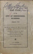 Gas Code City of Birmingham Alabama 1950 CPB