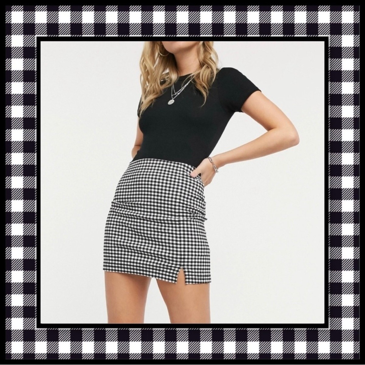 【韓国ブランド】MONOHA：25SS Gingham check shirring skirt Gingham check shirring skirt (brown) : MONOHA