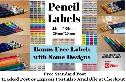 Personalised Name Labels Kids School Pencil Stickers – Custom Vinyl Tags 22×09mm