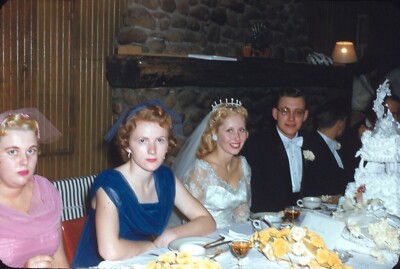 1950s Bridesmaids Young Bride Groom Wedding Cake Vintage 35mm Red Border Slide