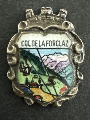 Small White  Metal & Enamel Antique Shield From Col De La Forclaz, Switzerland