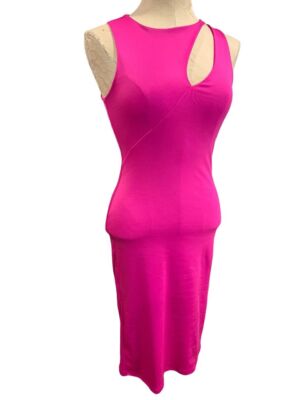 hot pink spandex dress Small Gaze Hot Pink New Bodycon Dress Offset Keyhole Neckline