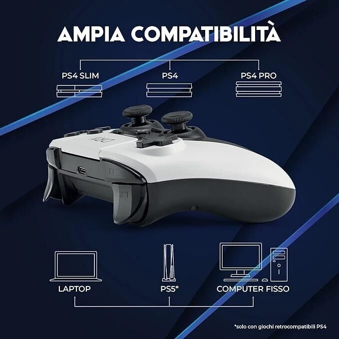 CONTROLLER DR1TECH SHOCKPAD per PS4 E PS4 pro / PC Wireless BT BIANCO - Immagine 3 di 4