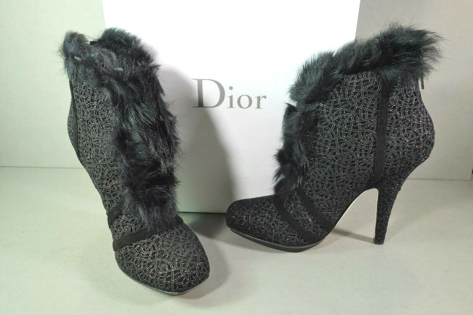 Bottines bottines Dior 36.5 brocart métallique brodé en daim noir NEUF