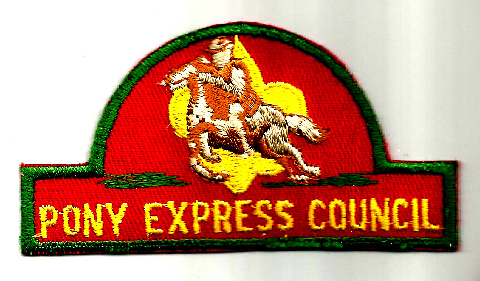  Vintage PONY EXPRESS COUNCIL Toppa cappello come nuova 1980 vers plst back Boy Scout KS MO