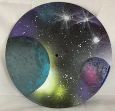 Spray Painted Vinyl Art Solar System Planet Upcycled Stencil Record Wall 12”