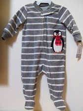Boys Carter's Gray Stripe Penguin Footed Blanket Sleeper Pajamas Sz 6M