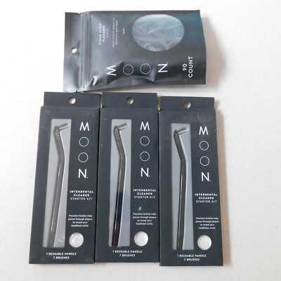 3 ungeöffnete Moon Interdentalreiniger Starterkits t/w Beutel 90 saubere Slide Zahnseide