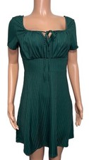 Y2K Style Forest Green Burnt Out Keyhole Tie V- Neck Skater Mini Dress party