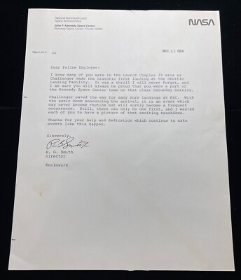 1984 NASA MEMO LETTER TO PERSONNEL CHALLENGER'S FIRST FLIGHT LANDING & LITHO