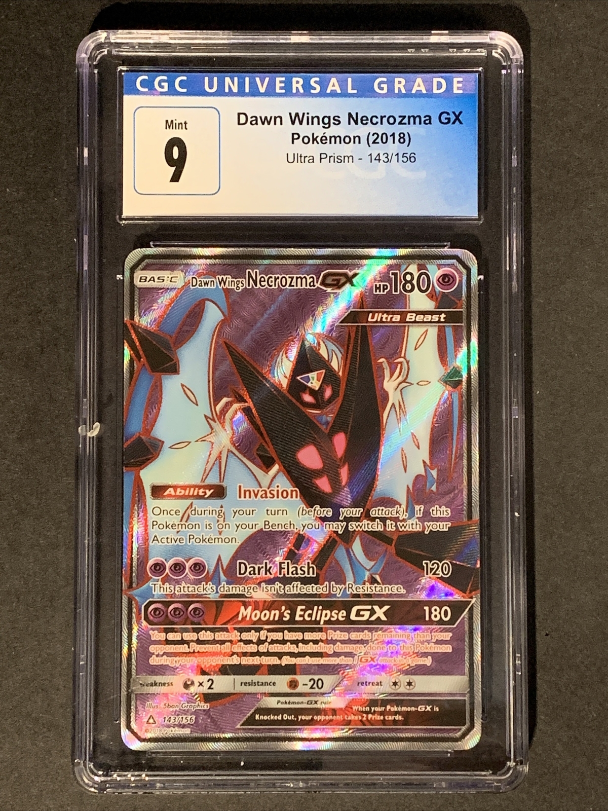 Pokémon Ultra Prism - Dawn Wings Necrozma GX Full art 143/156 CGC 9