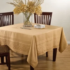 Gold 72 x 72 in square Jacquard Tablecloth Cotton Thanksgiving Kitchen Dining