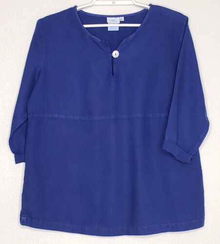 Hot Cotton Women's Top XL 3/4 Sleeve Navy Blue Button V-Neck Linen Cotton Blend - Picture 1 of 4