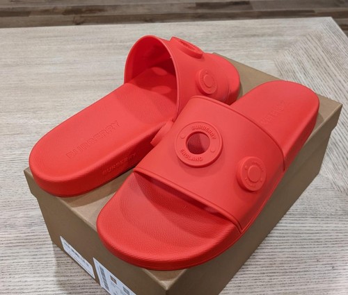 $420 Mens Burberry Raised Logo Pool Slides Sandals Red 46 US 13  5045628157533 | eBay