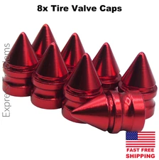 8x Spike Tire Valve Stem Caps For Car, Truck Universal Fitting (Red)