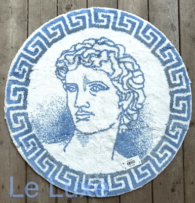 Abyss & Habidecor Apollon Soft Bath Rug 33''Round Mfg Portugal MSRP$700 WhiteBlue
