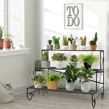 Costway Flower Pot Display Rack Organizer 3 Tier Shelf Ladder Shaped Plant Stand