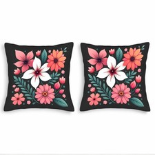 Set of 2 Decorative Floral Throw Pillow Covers 18x18in - Pink  Orange Flowers