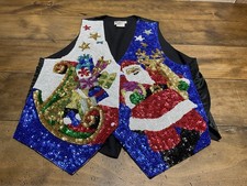 Vintage Fashion Fantasy Christmas Tree Santa Embellished Sequin Vest Women  s XL
