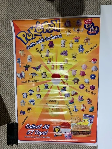 1999 Burger King Pokemon Poster Big Kids Meal Toy Promotional Ad 22x32 Vintage