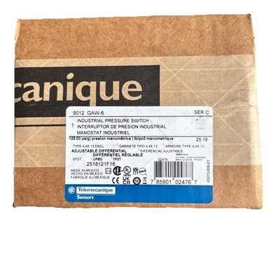 Telemecanique Sensors 9012Gaw6 Pressure Switch, 1-Port 1/4-18 In Fnpt, Spdt, 5