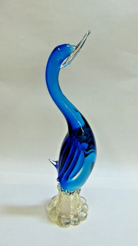 VINTAGE MURANO GLASS BLUE CLEAR SWAN BIRD FIGURINE SCULPTURE 14 1/2" TALL