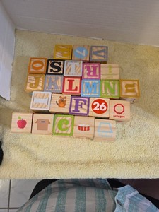 Wooden Blocks Set Of 24 1.5 Inch  Letters Numbers And Pictures