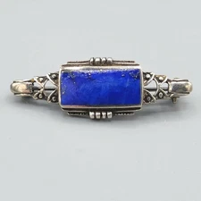 Boma Signed Arts and Crafts Style Sterling Silver Lapis Brooch 5g