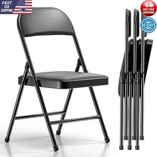 Folding Chairs 4 Pack Padded Cushion Steel Frame Indoor Outdoor Events Black New