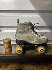 Vintage Quad Roller Skates Size 39 Suede Leather Boots Outdoor Wheels Retro 70s