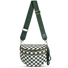 Checkered Nylon Crossbody Bag Bum Bag for Women Mom Spacious Checkered Crossb...