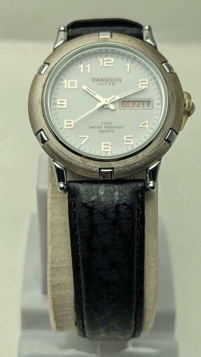SWANSON JAPAN WATCH WHITE DIAL & BLACK BAND QUARTZ MEN'S WATCH (N1