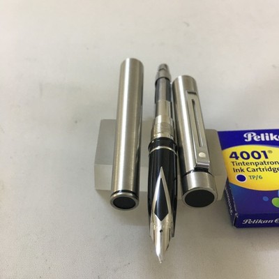 Sheaffer 1000 Targa full size Brush steel FP steel Fine+converter+6 cart NEW USA