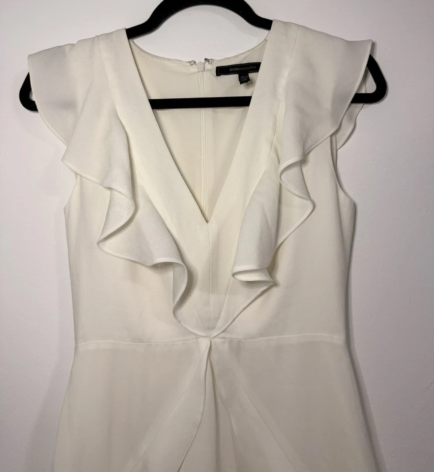 BCBG Maxazria White Dress Size 02 Ruffles Short - Image 2 of 4