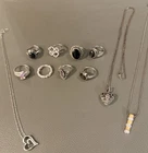 Sterling Silver 925 Jewelry Lot 11pc 8 Rings 3 Necklaces Vintage & Modern 57 Grm
