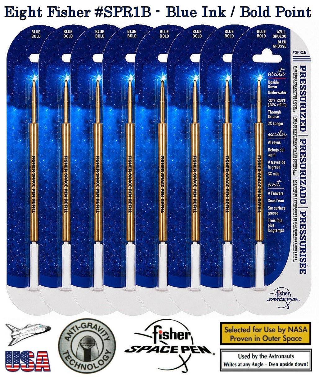 Eight Fisher Space Pen #SPR1B Blue Ink / Bold Point Refills / Also Fits Parker